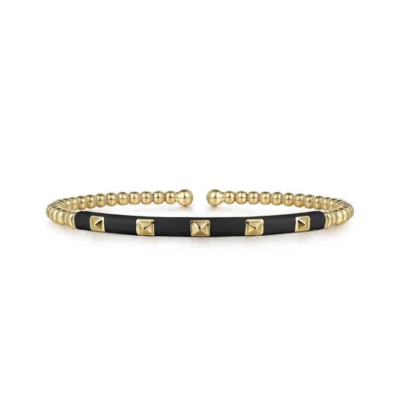 Beaded Gold Bangle With Black Enamel - Gabriel & Co.