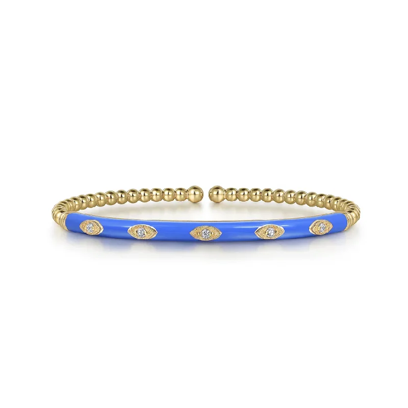 Beaded Gold Diamond Bangle With Blue Enamel - Gabriel & Co.