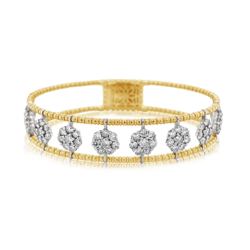 Beaded Gold Diamond Flowers Bangle