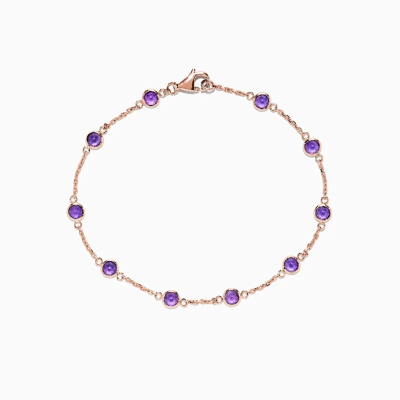 14K Rose Gold Amethyst Station Bracelet, 2.45 TCW