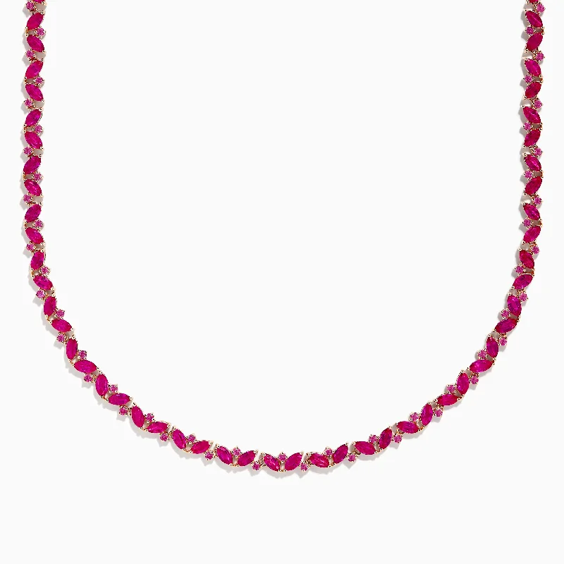 14k Rose Gold Ruby and Pink Sapphire Necklace