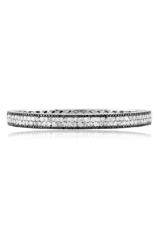 14K White Gold Black and White Diamond Bangle, 3.42 TCW