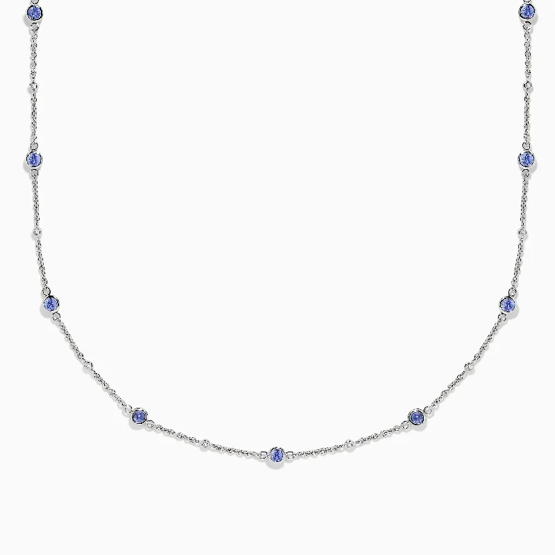 14K White Gold Diamond and Tanzanite Stationary Necklace