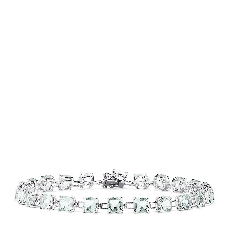 14K White Gold Green Amethyst Tennis Bracelet, 13.70 TCW