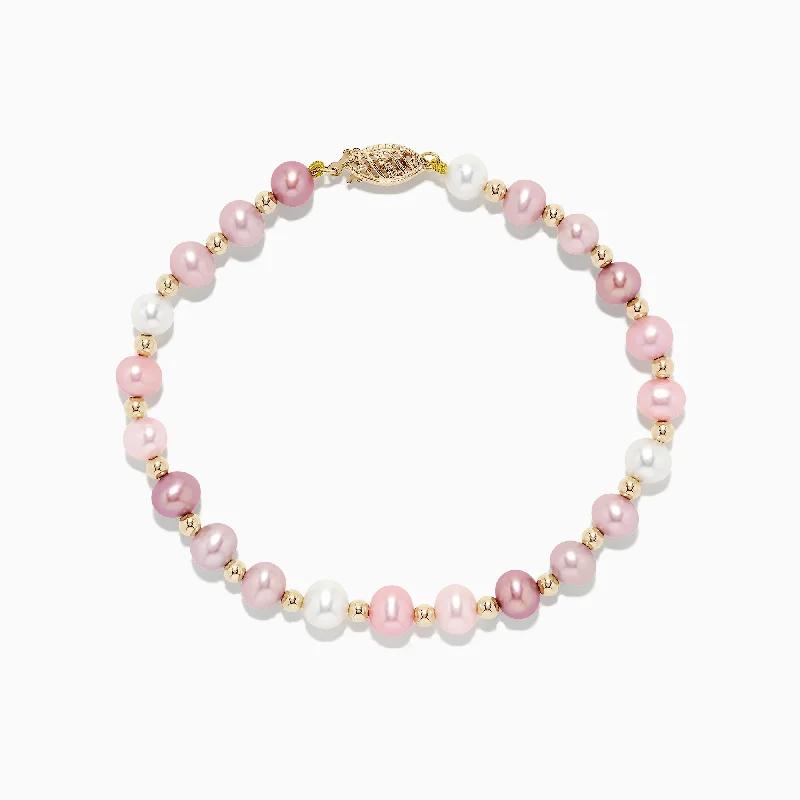 14K Yellow Gold Multicolor Cultured Pearl Bracelet