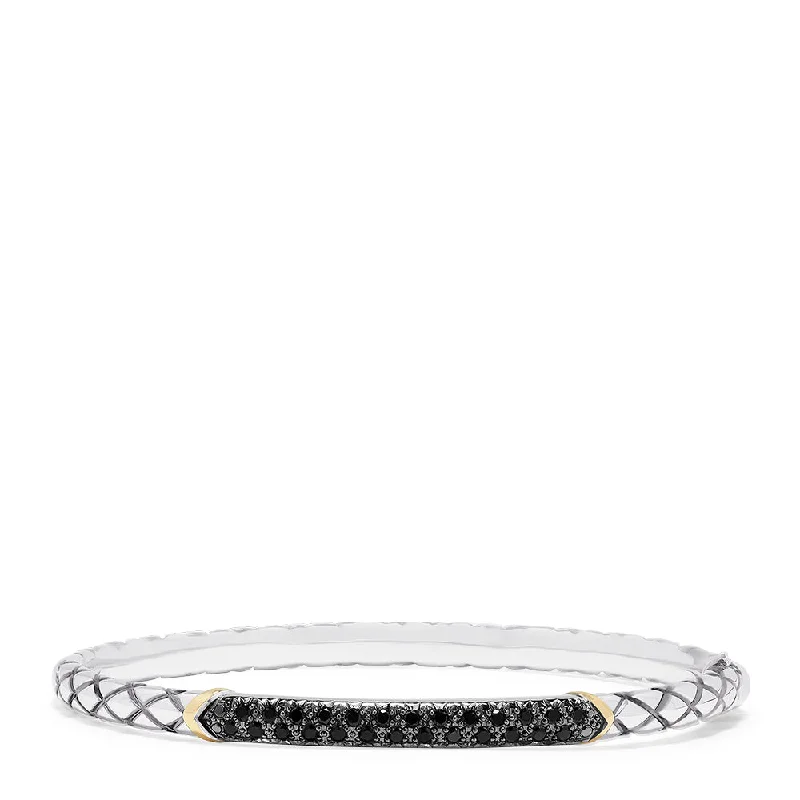 925 Sterling Silver & 18K Gold Accented Black Diamond Bangle, 0.45 TCW