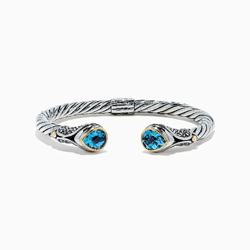 925 Sterling Silver & 18K Gold Blue Accented Topaz Bangle, 5.20 TCW