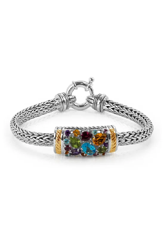 925 Sterling Silver & 18K Gold Multi Gemstone Bracelet, 3.25 TCW