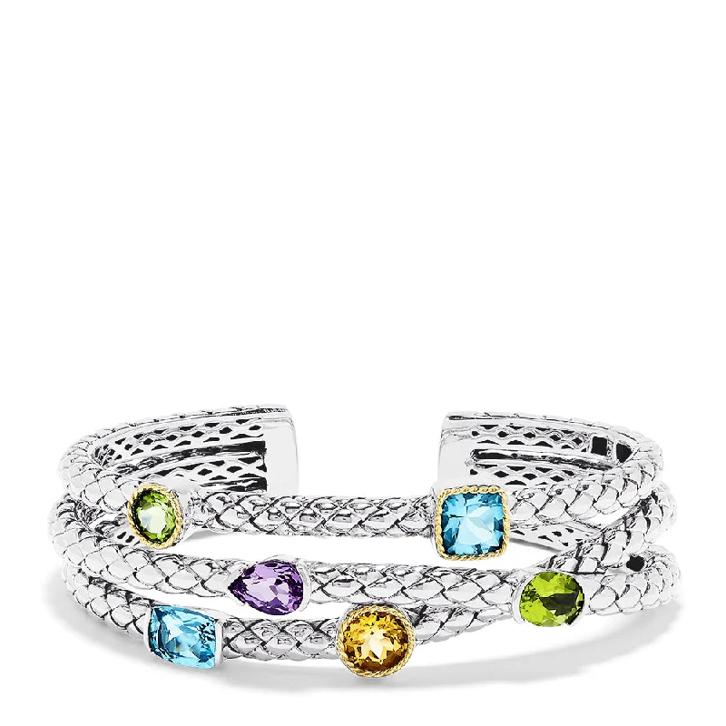 925 Sterling Silver & 18K Yellow Gold Multi Gemstone Cuff, 9.00 TCW