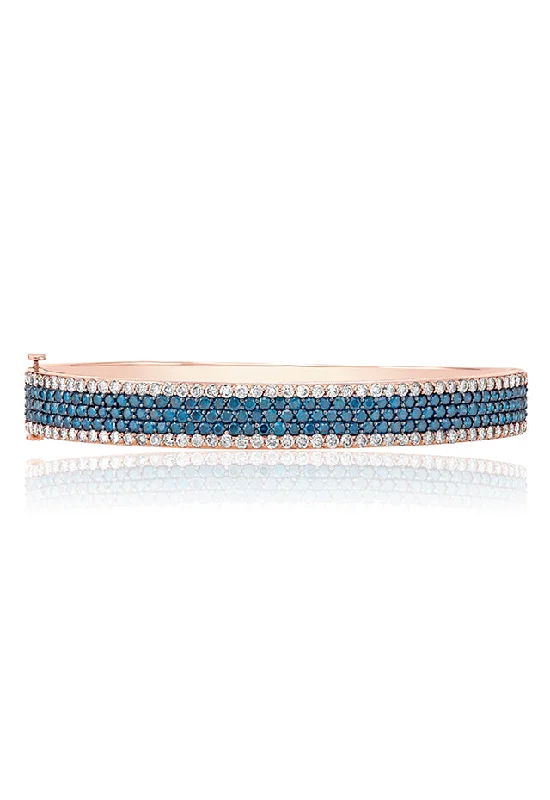 Bella Bleu 14K Rose Gold Blue and White Diamond Bangle, 4.47 TCW