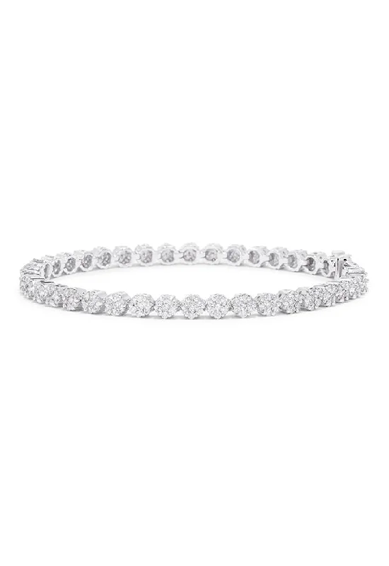 Bouquet 14K White Gold Diamond Flower Tennis Bracelet, 3.14 TCW