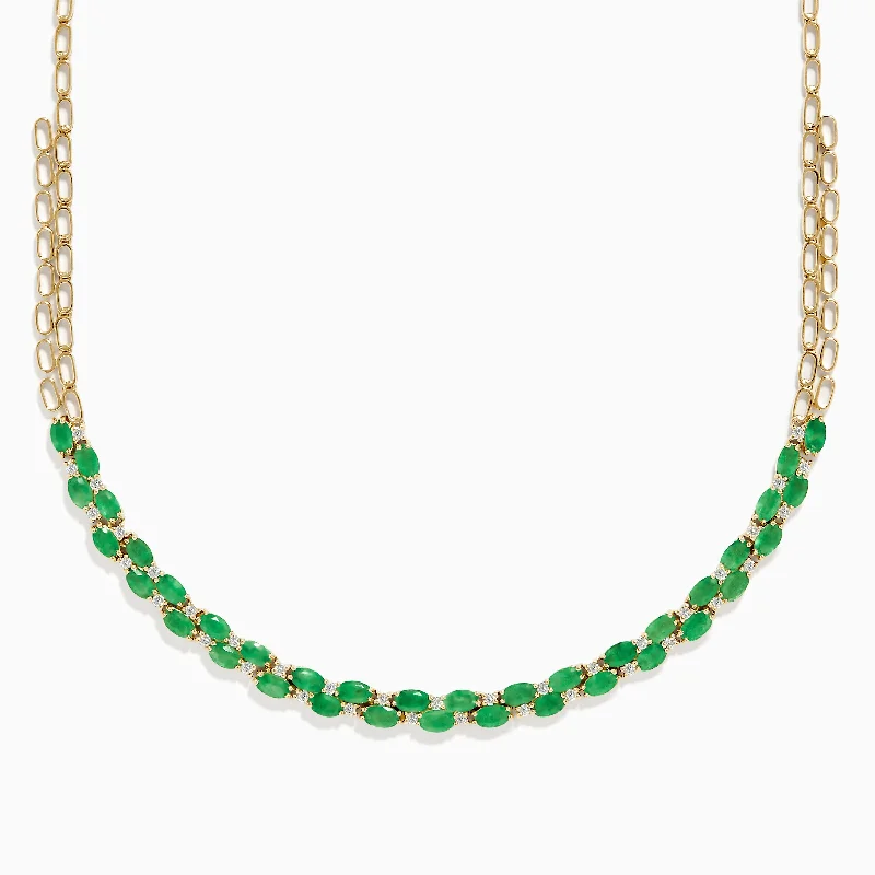 14K Yellow Gold Emerald and Diamond Necklace