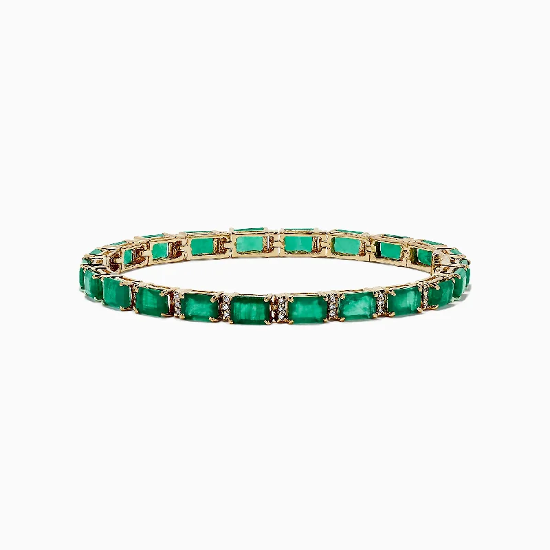 Brasilica 14K Yellow Gold Emerald & Diamond Tennis Bracelet, 11.76 TCW