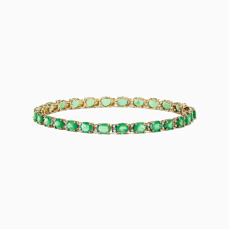 14K Yellow Gold Emerald & Diamond Tennis Bracelet, 9.56 TCW