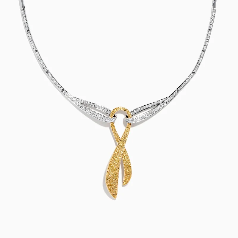 Canare 14K Two-Tone Gold Yellow Diamond Cancer Awareness Necklace