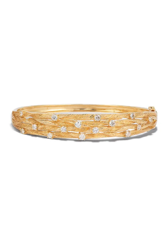 D'Oro 14K Textured Yellow Gold Diamond Bangle, 1.01 TCW