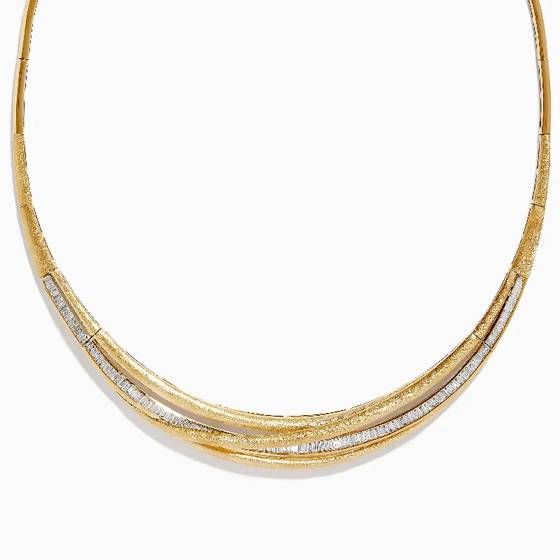 D'Oro 14K Brushed Yellow Gold Diamond Statement Collar Necklace 2.32 TCW