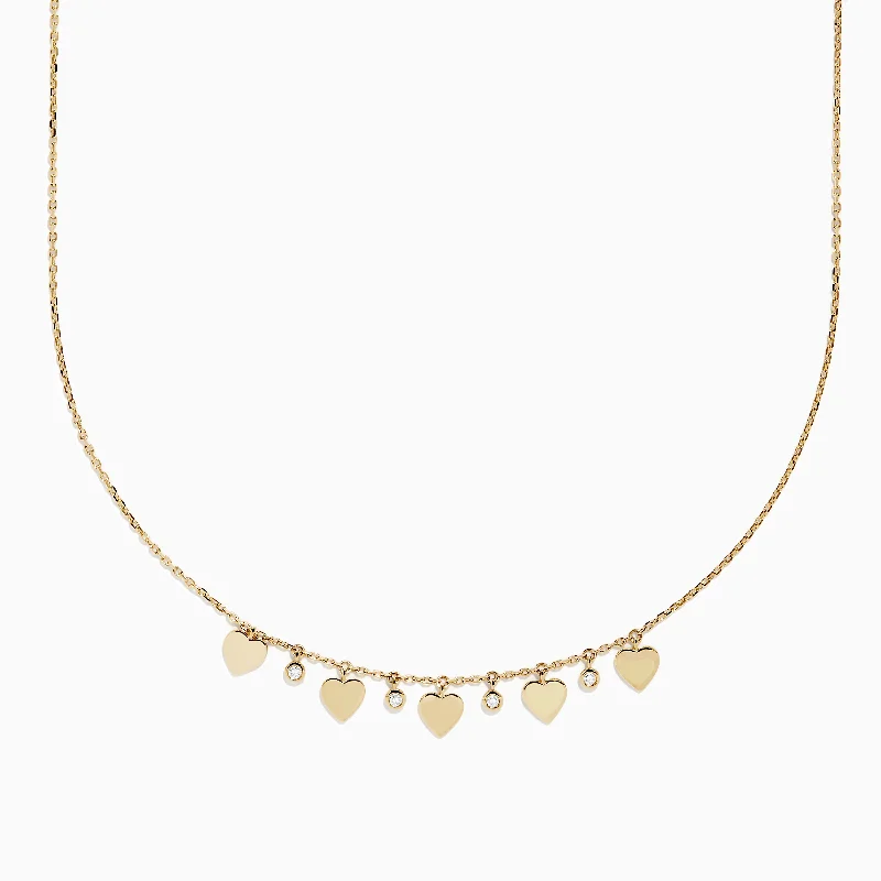 Novelty 14K Yellow Gold Diamonds & Hearts Necklace