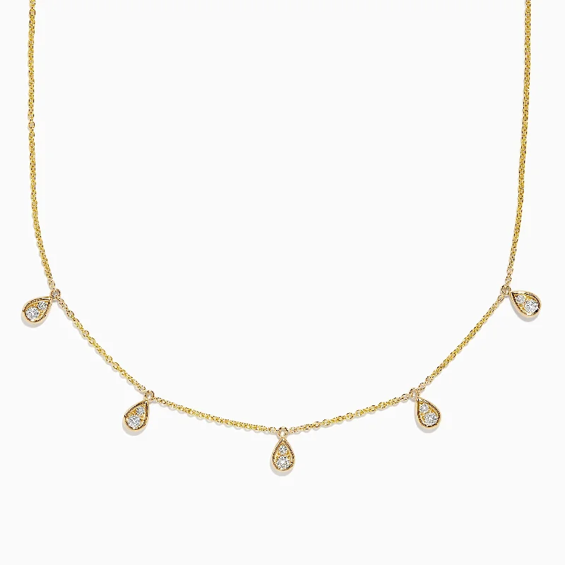 D'oro 14K Yellow Gold Diamond Rain Drop Station Necklace 0.49 TCW