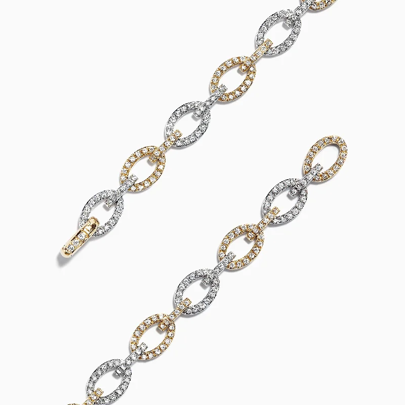 Duo 14K 2 Tone Gold Diamond Link Tennis Bracelet, 1.52 TCW