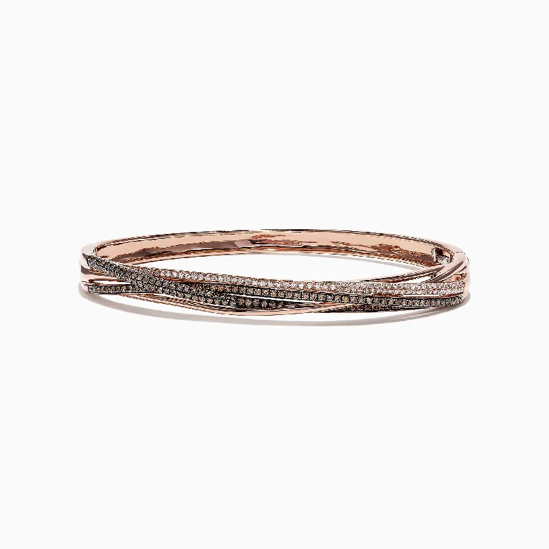 14K Rose Gold Espresso and White Diamond Bangle, 1.26 TCW