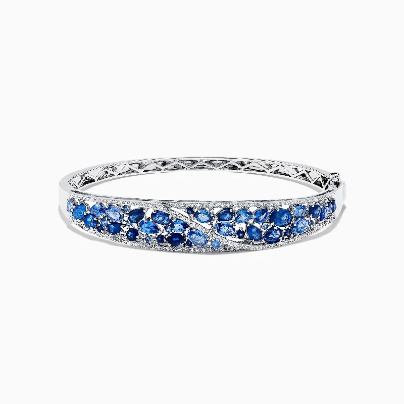 14K White Gold Natural Blue Sapphire & Diamond Bangle, 7.82 TCW