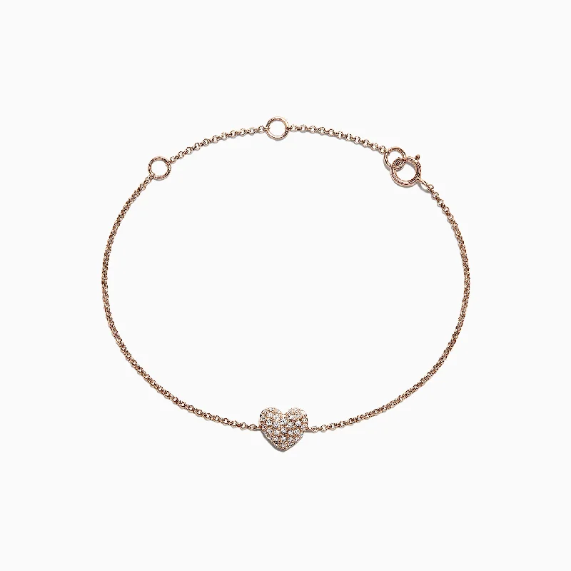 Kidz 14K Rose Gold Diamond Heart Bracelet, 0.14 TCW