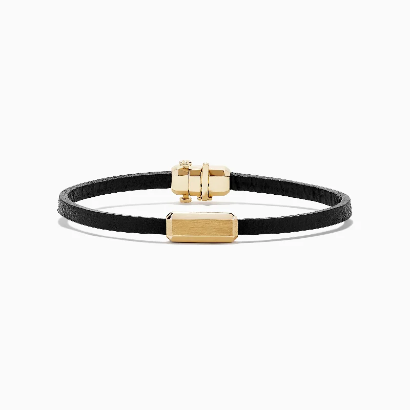 Men's 14K Yellow Gold Leather Bracelet