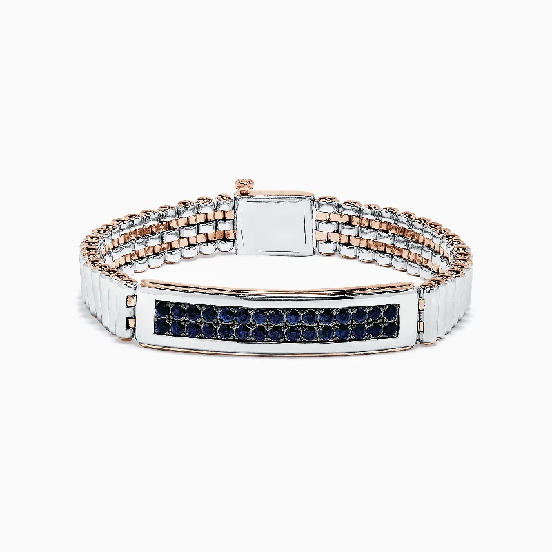 Men's Sterling Silver and Rose Gold Black Sapphire Bracelet, 4.20 TCW