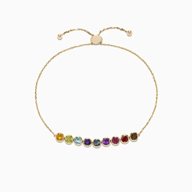 Mosaic 14K Yellow Gold Multi Gemstone Bolo Chain Bracelet, 2.55 TCW