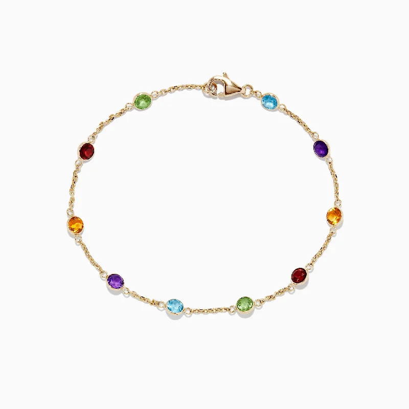 Mosaic 14K Yellow Gold Multi Gemstone Station Bracelet, 2.47 TCW