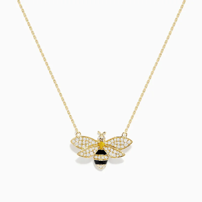 Nature 14K Yellow Gold Diamond and Yellow Sapphire Bee Necklace