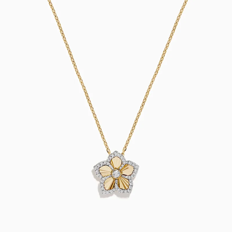 Nature 14K Yellow Gold Diamond Flower Necklace