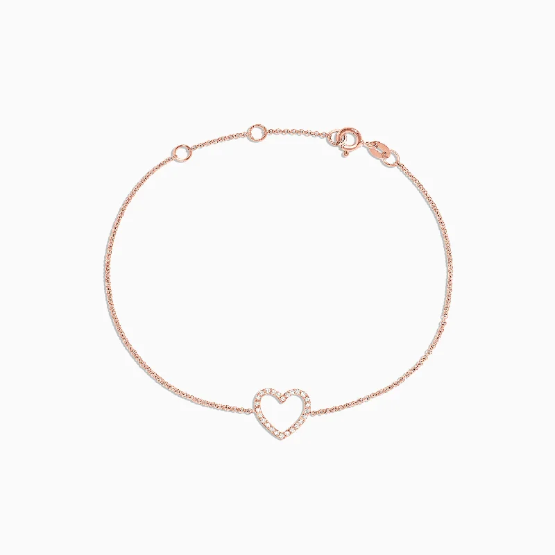 Novelty 14K Rose Gold Diamond Heart Bracelet, 0.10 TCW