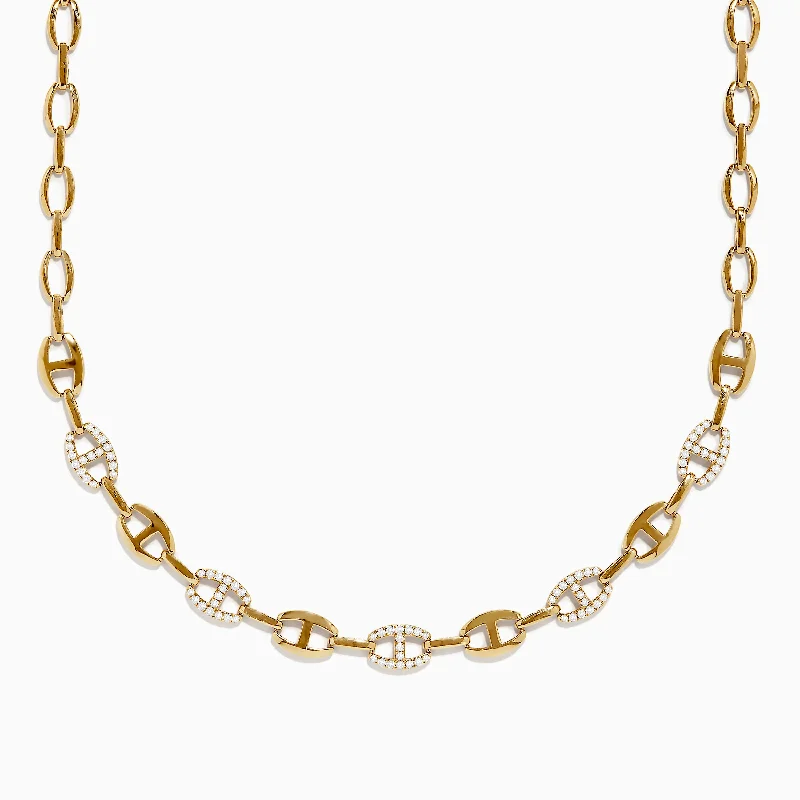 D'Oro 14K Yellow Gold Diamond Anchor Chain Necklace