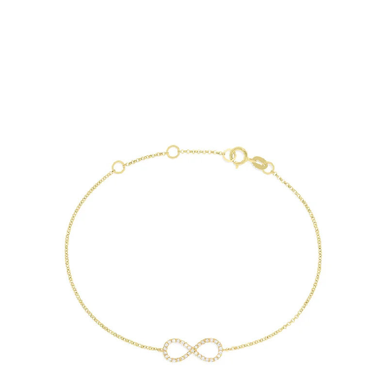 Novelty 14K Yellow Gold Diamond Infinity Bracelet, 0.12 TCW