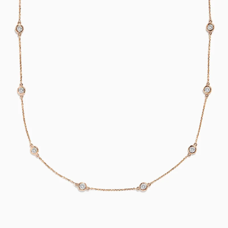 Pave Rose 14K Rose Gold Diamond Station Necklace 1.50 TCW