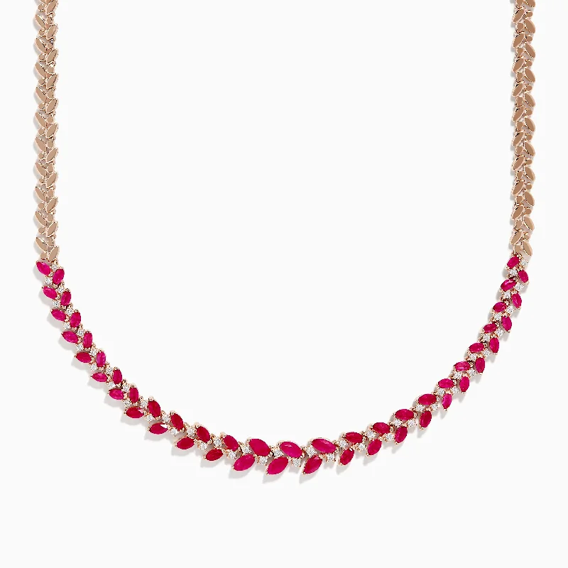 Ruby Royale 14K Yellow Gold Ruby and Diamond Leaf Necklace