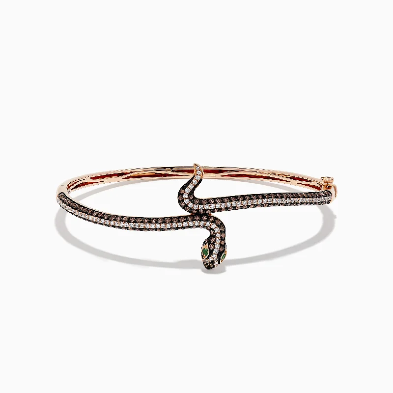 Safari 14K Rose Gold Espresso Diamond Snake Bangle, 2.12 TCW