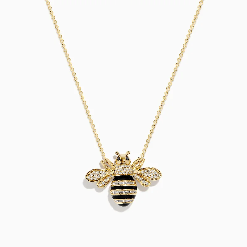 Safari 14K Yellow Gold Black and White Diamond Bee Necklace