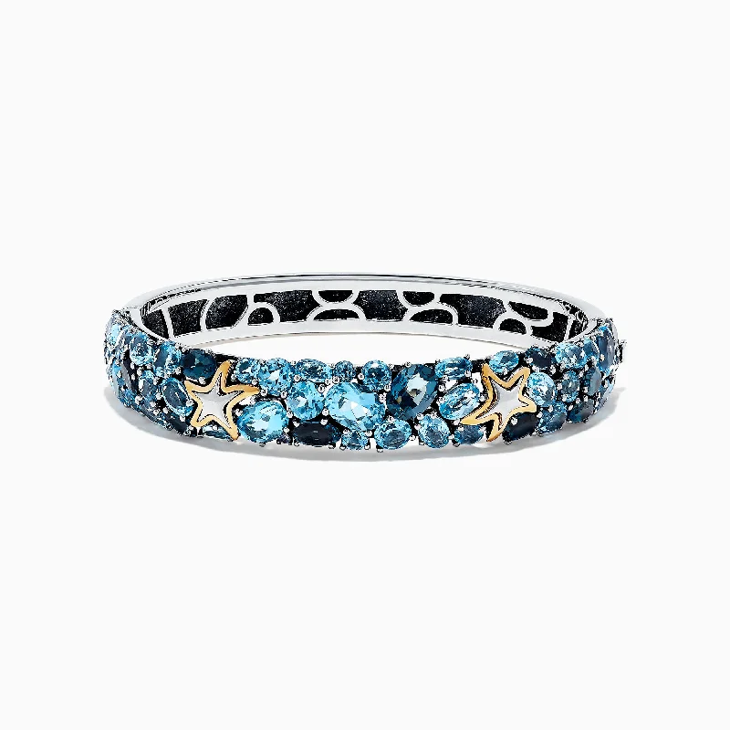 Seaside Silver and 18K Gold Blue Topaz Starfish Bangle, 26.80 TCW