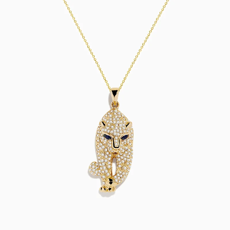 Signature 14K Yellow Gold Sapphire and Diamond Panther Necklace