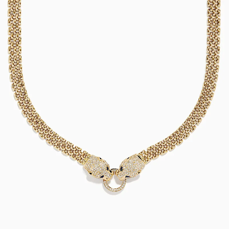 Signature 14K Yellow Gold Sapphire and Diamond Panther Necklace