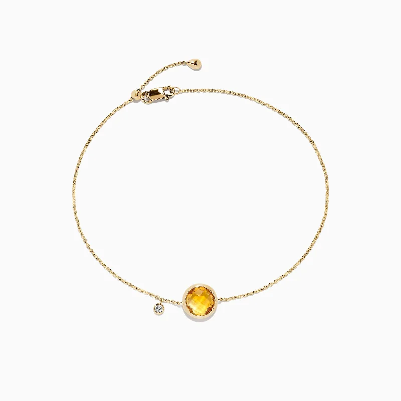 Sunset 14K Yellow Gold Citrine & Diamond Bolo Chain Bracelet, 1.53 TCW