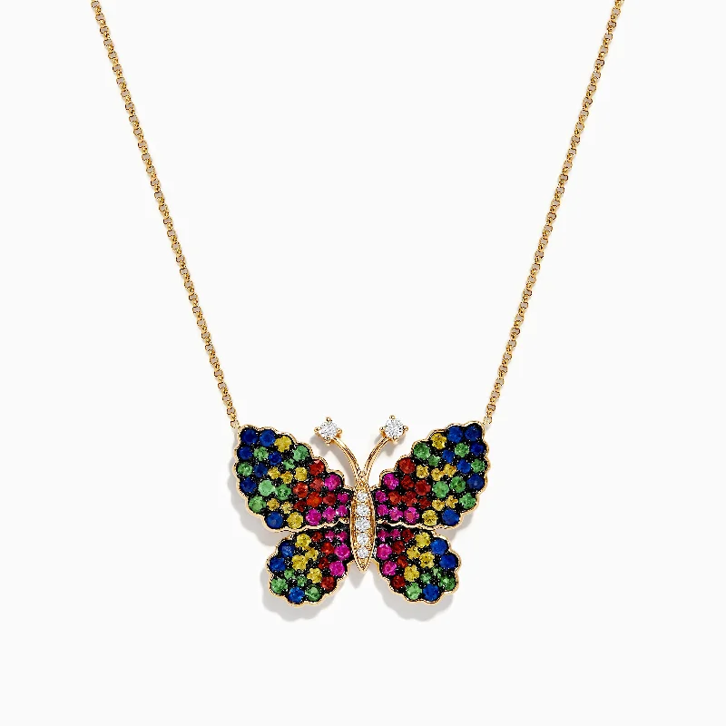 Watercolors 14 Karat Yellow Gold Multi Sapphire Butterfly Necklace