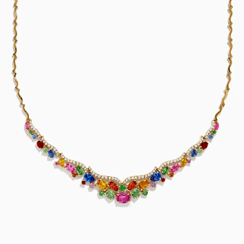 Watercolors 14K Gold Multi Sapphire and Diamond Necklace