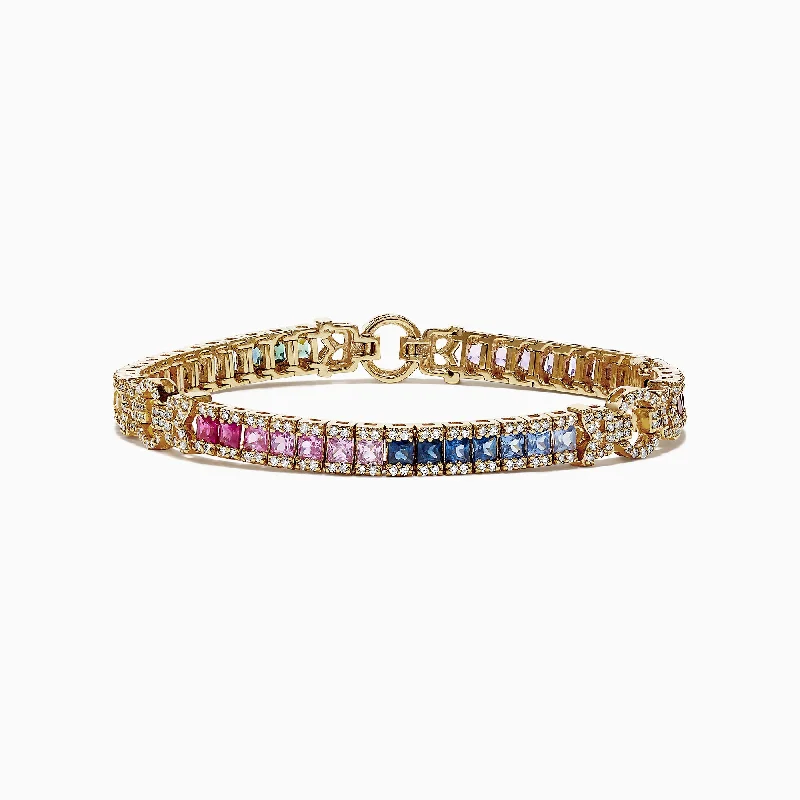 Watercolors 14K Yellow Gold Multi-Sapphire and Dia Bracelet, 7.66 TCW