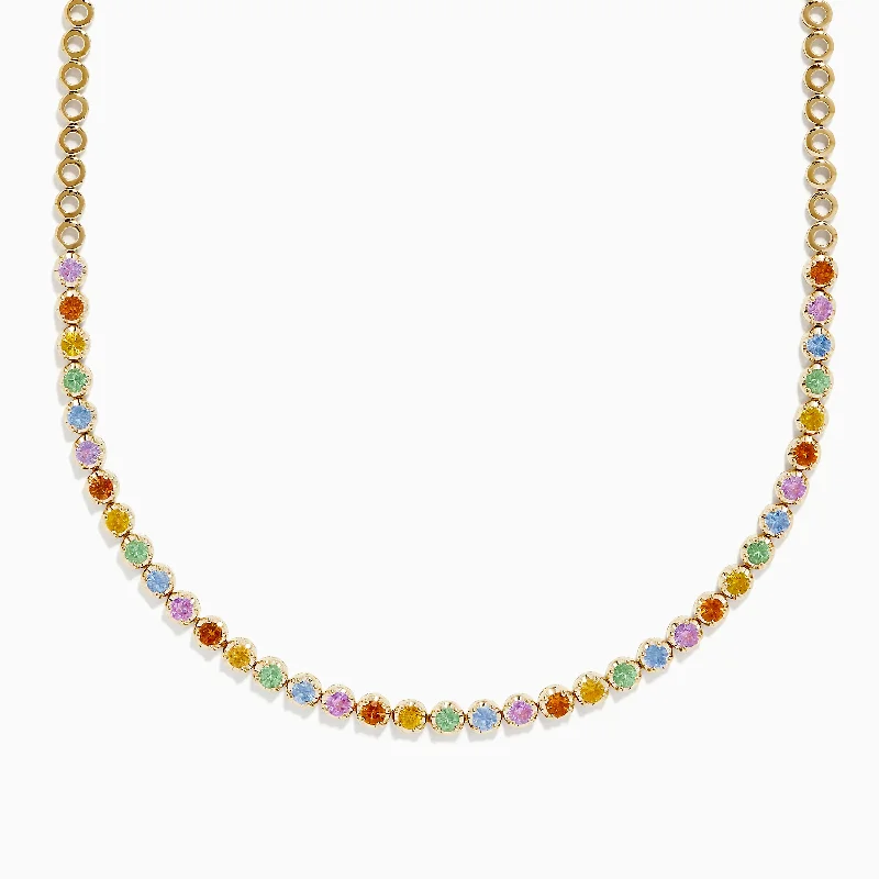 Watercolors 14K Yellow Gold Multi Sapphire and Diamond Necklace