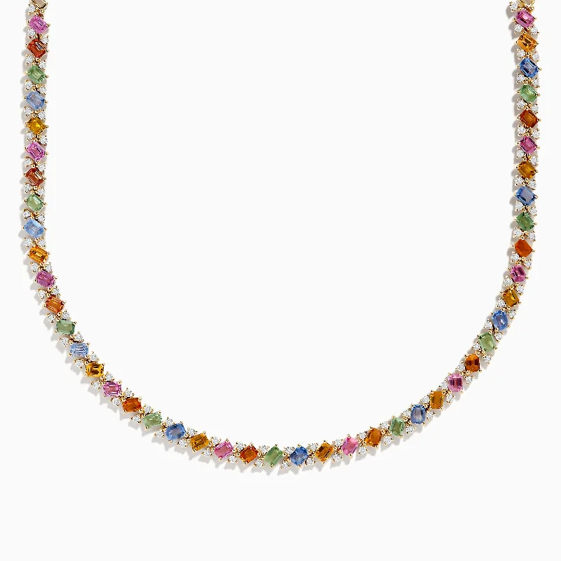 Watercolors 14K Yellow Gold Multi Sapphire and Diamond Necklace