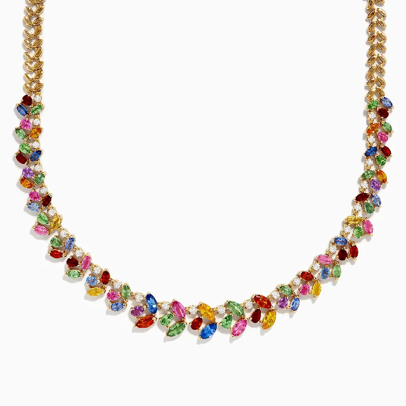 Watercolors 14K Yellow Gold Multi Sapphire and Diamond Necklace